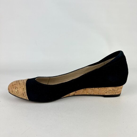 Donald J Pliner Womens Julie Black Suede Ballet Flat Cork Toe Low Wedge size 6.5 - Picture 6 of 15